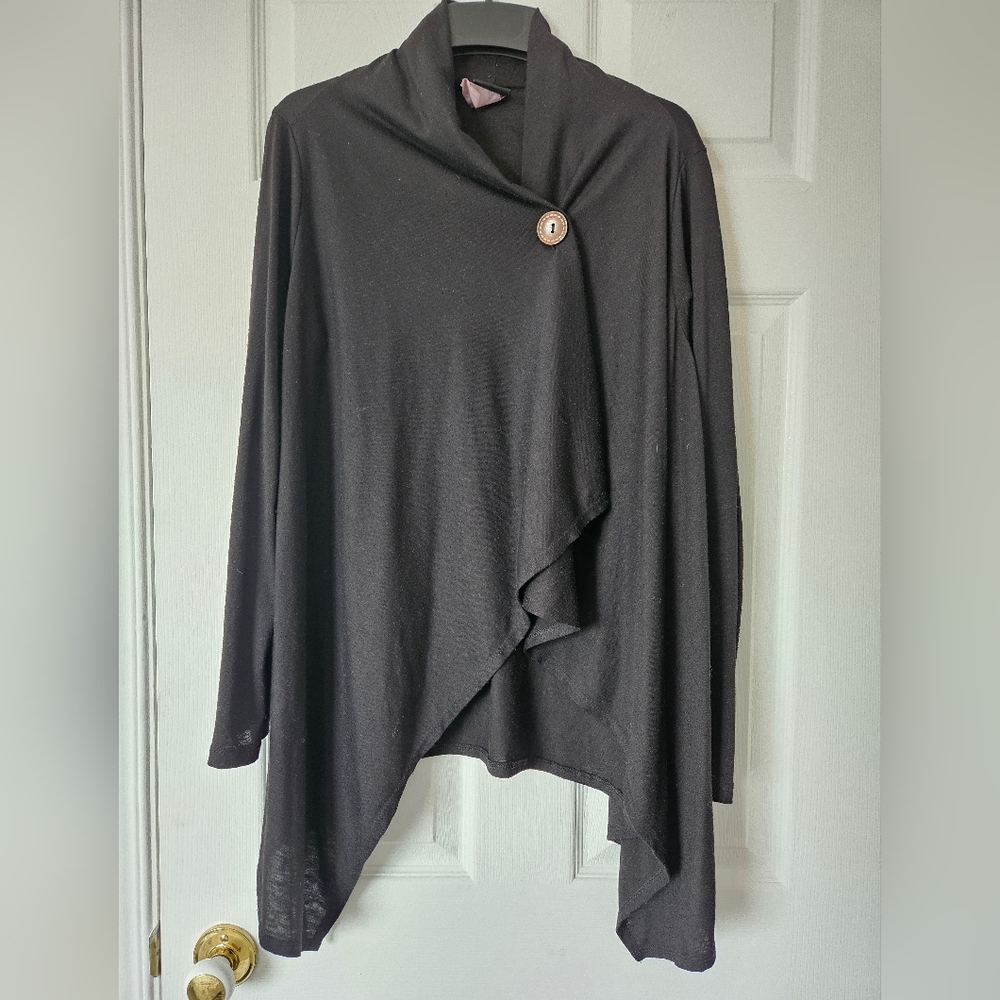 Bobeau Lightweight Black Asymmetric One-Button Cardigan Large Made In Mexico
